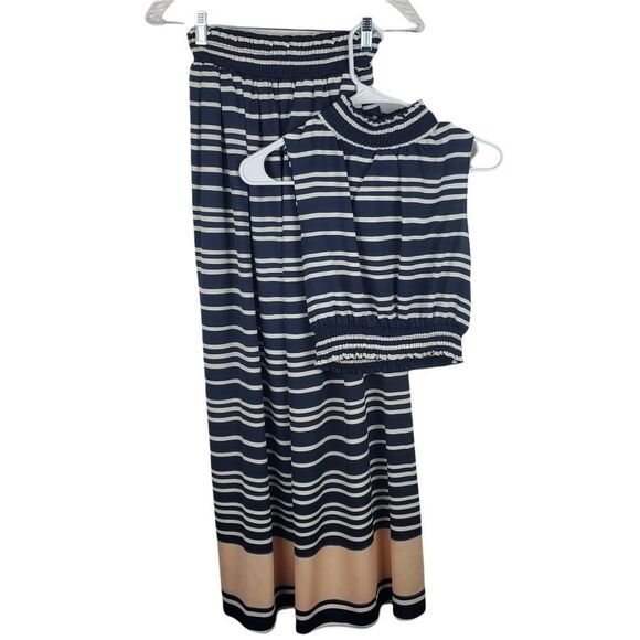 RACHEL Rachel Roy Small Two Piece Striped Matching Set Top Skirt Sunset Cropped - Picture 2 of 9